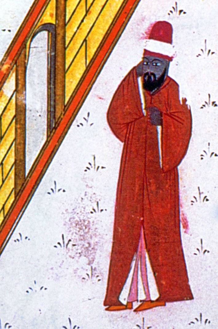 Bilâl-i Habeşî’yi Kâbe’de ezan okurken gösteren bir minyatür (Siyer-i Nebî, TSMK, Hazine, nr. 1222, II, vr. 263a)