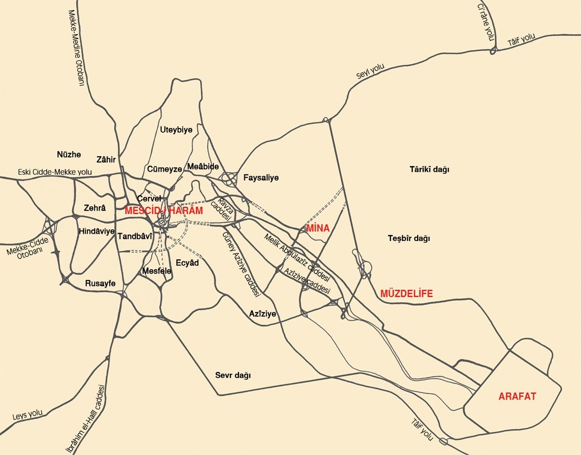 Hac ibadetinin yapıldığı yerleri gösteren genel plan