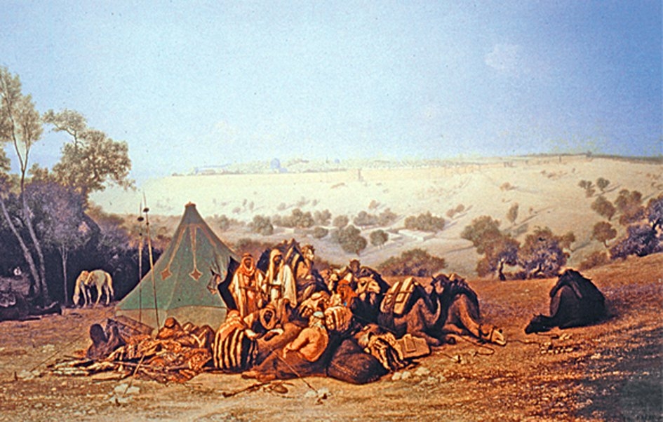 Sahrada çadır önünde dinlenen bedevîleri gösteren Théodore Frère’in yağlı boya tablosu (L. Thornton, Les Orientalistes peintres et voyageurs 1828-1908, Paris 1985, s. 183)