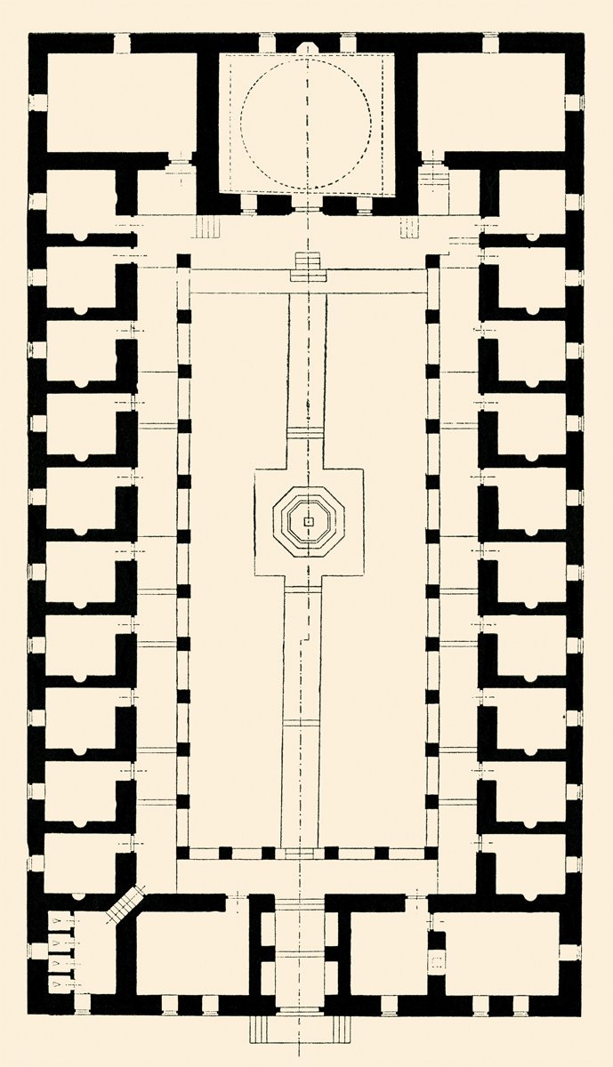 Yıldırım Bayezid Dârüşşifâsı’nın planı(Sedat Çetintaş, Türk Mimari Anıtları, lv. 48/I)