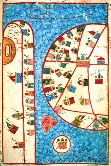 İstahrî’nin Mesâlikü’l-memâlik adlı eserindeİspanya ve Afrika’yı gösteren harita(TSMK, III. Ahmed, nr. 3348, vr. 40a)