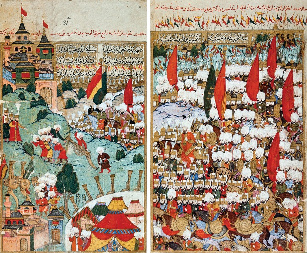 XVI. yüzyılda Yemen’in fethi sırasındaki Osmanlı bayraklarını gösteren iki minyatür (Târîh-i Feth-i Yemen, İÜ Ktp., TY, nr. 6045, vr. 11b, 31a)