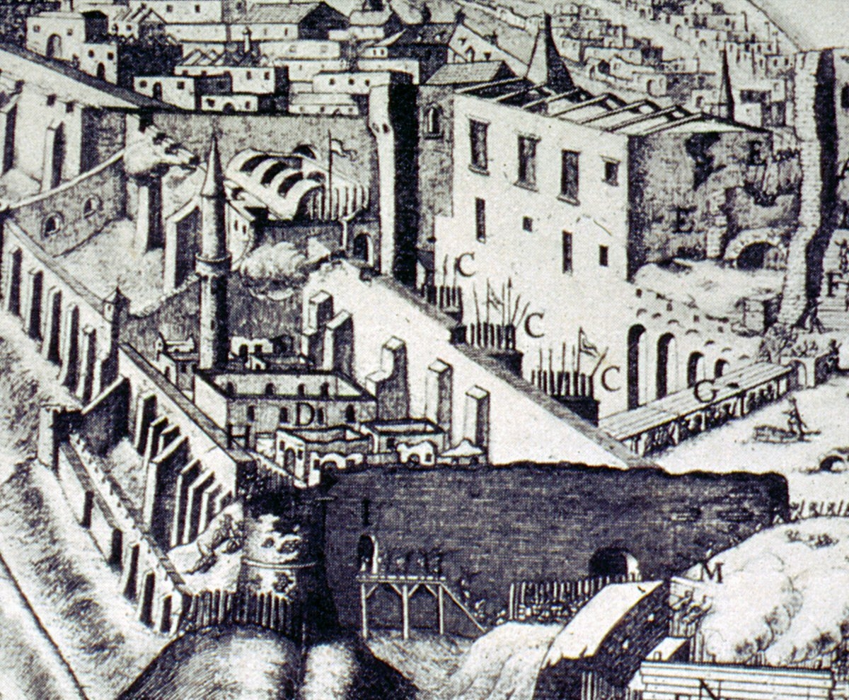 L. N. de Hallart tarafından çizilen, Michaele Wening’in hakkettiği gravürde Budin kuşatması sırasında harap olan Murad Paşa Camii(Graphische Darstellungen der Städte Ofen und Pest..., Budapest 1937, nr. 129)