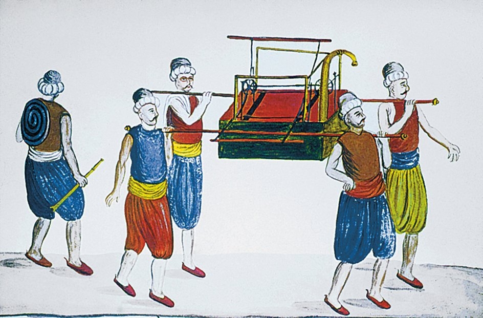 XVIII. yüzyıla ait bir kıyafet albümünde yangın söndürmeye giden tulumbacıların tasvirleri(T. Klaus, Türkische Gewänder und Osmanische Gesellschaft im Achtzehnten Jahrhundert,Graz 1966, lv. 105)