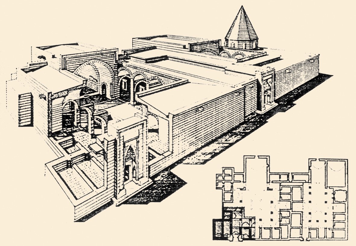 Gevher Nesibe Dârüşşifâsı ile Gıyâseddin Keyhusrev Tıp Medresesi’nin rölövesi (M. Akok’tan)
