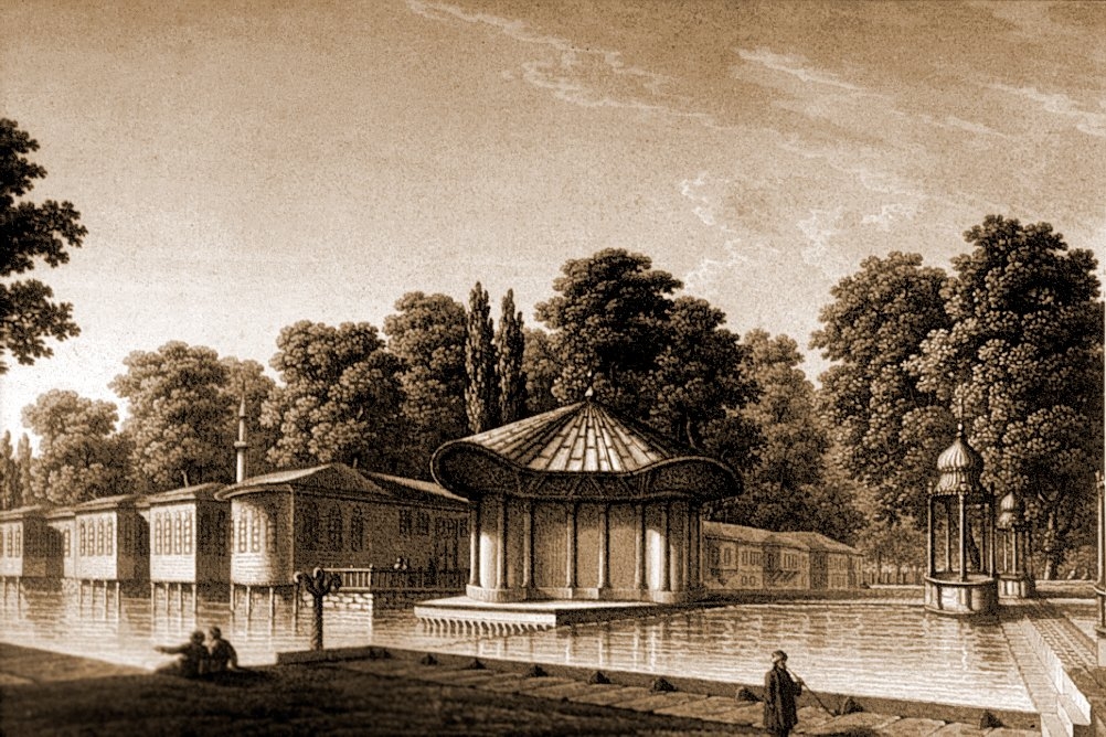 Sultan II. Mahmud döneminde Sâdâbâd Sarayı’nı tasvir eden Preault tarafından çizilmiş gravür