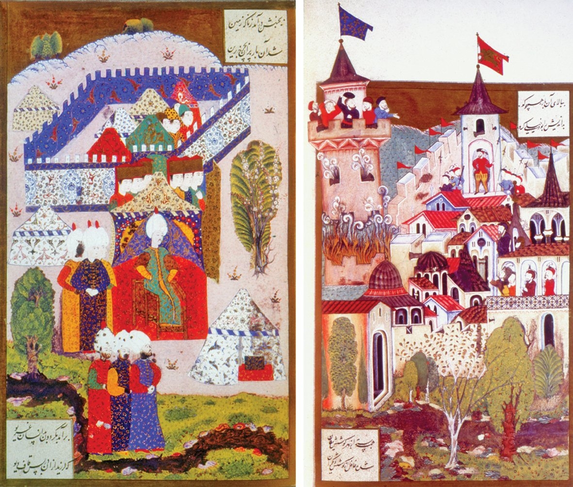 XVI. yüzyılda Belgrad Kalesi ve kalenin kuşatılmasını tasvir eden iki minyatür (Süleymannâme, TSMK, Hazine, nr. 1517, vr. 108b-109a)