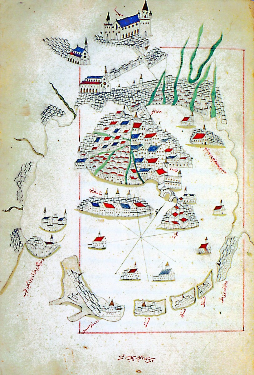 Kitâb-ı Bahriyye’de Venedik’i tasvir eden minyatür (Millet Ktp., Coğrafya, nr. 1, vr. 79b)