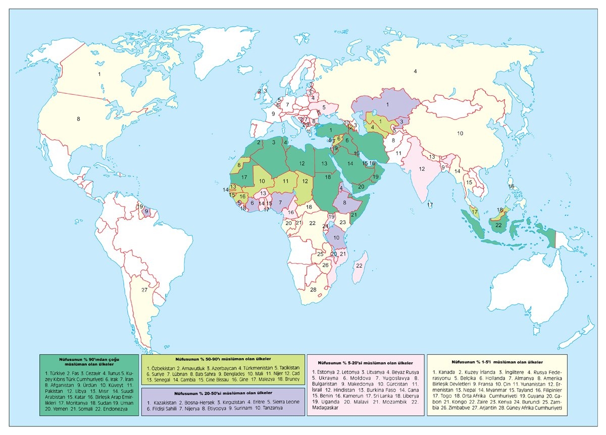 Müslümanların bulunduğu ülkeler ve nüfus oranları