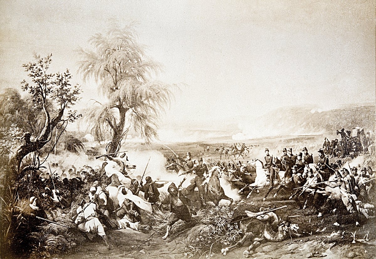 Fransızlar’ın Cezayir’de Emîr Abdülkādir ile yaptıkları savaşlardan birini gösteren resim(İÜ Ktp., Albüm, nr. 91097)