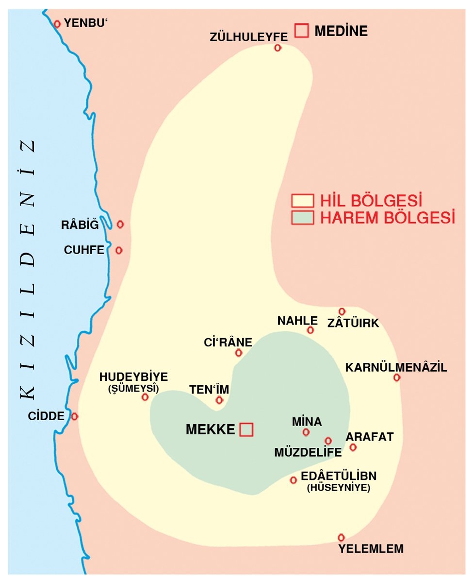 Harem bölgesi ve ihrama girilen yerler