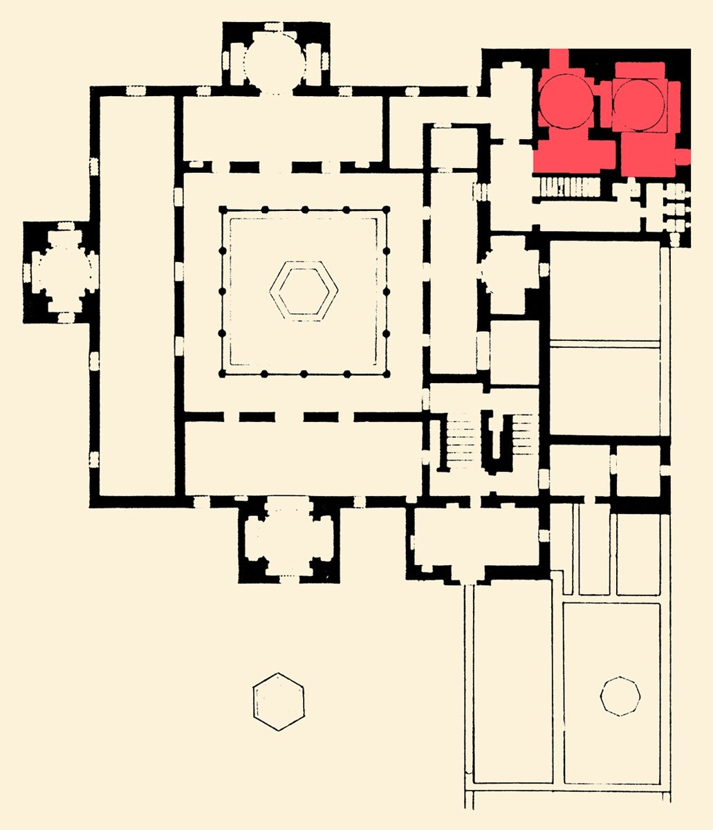 Cezayir şehrindeki Subaylar Pavyonu’nun planı (hamam bölümü renklendirilmiştir)