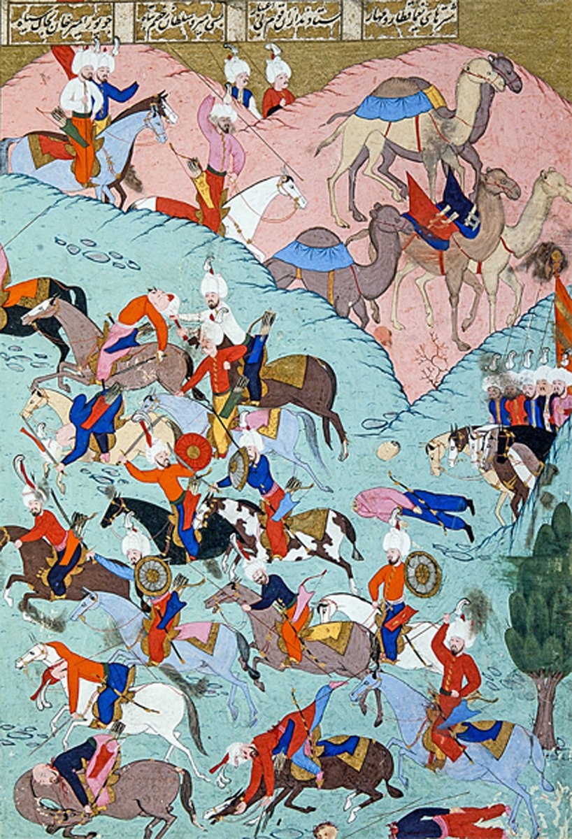 Atları savaş alanında gösteren minyatür (İÜ Ktp., FY, nr. 1404, vr. 85b)