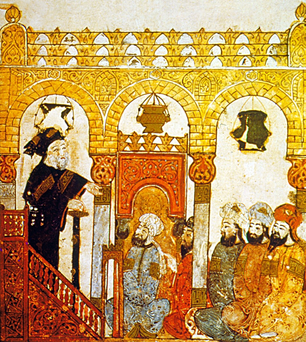 Hasîrî’nin el-Maḳāmât adlı eserinde hutbe okunuşunu tasvir eden bir minyatür (Paris Bibliothèque Nationale, Ms, Arabe, nr. 5847, vr. 84a)