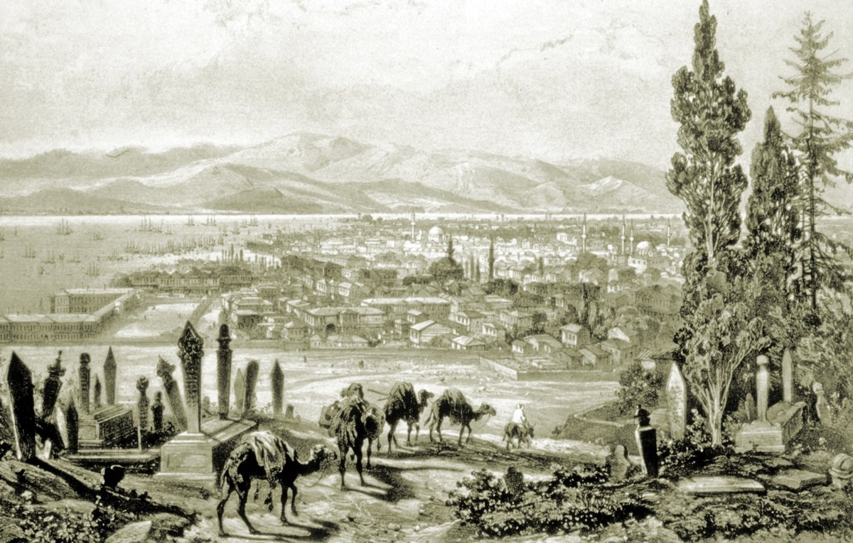 XIX. yüzyılın son çeyreğinde İzmir’i gösteren bir gravür (J. Schranz, Le Bosphore et Constantinople, Paris 1855)