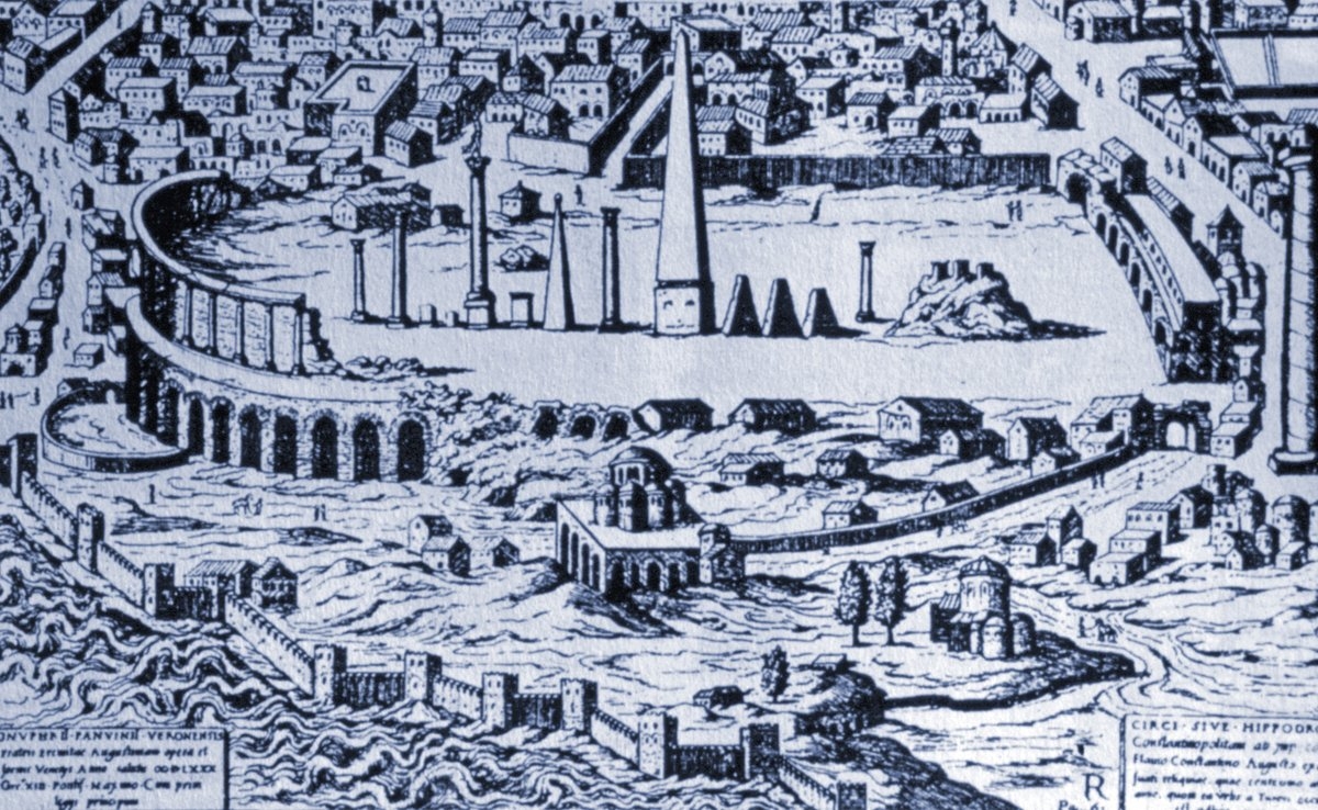 Aslının 1450’de yapıldığı tahmin edilen Veronalı Onufrio Panvinius’un kopya ederek 1699’da yayımladığı Atmeydanı’nın en eski gravürü