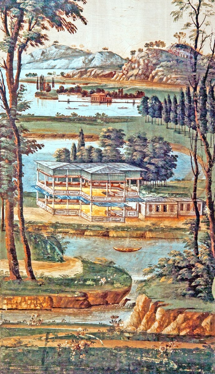 Topkapı Sarayı Harem Dairesi Mihrişah Sultan odasında bulunan ve tabiat ile mimarinin bağlantısını gösteren XVIII. yüzyıl sonlarına ait bir fresko