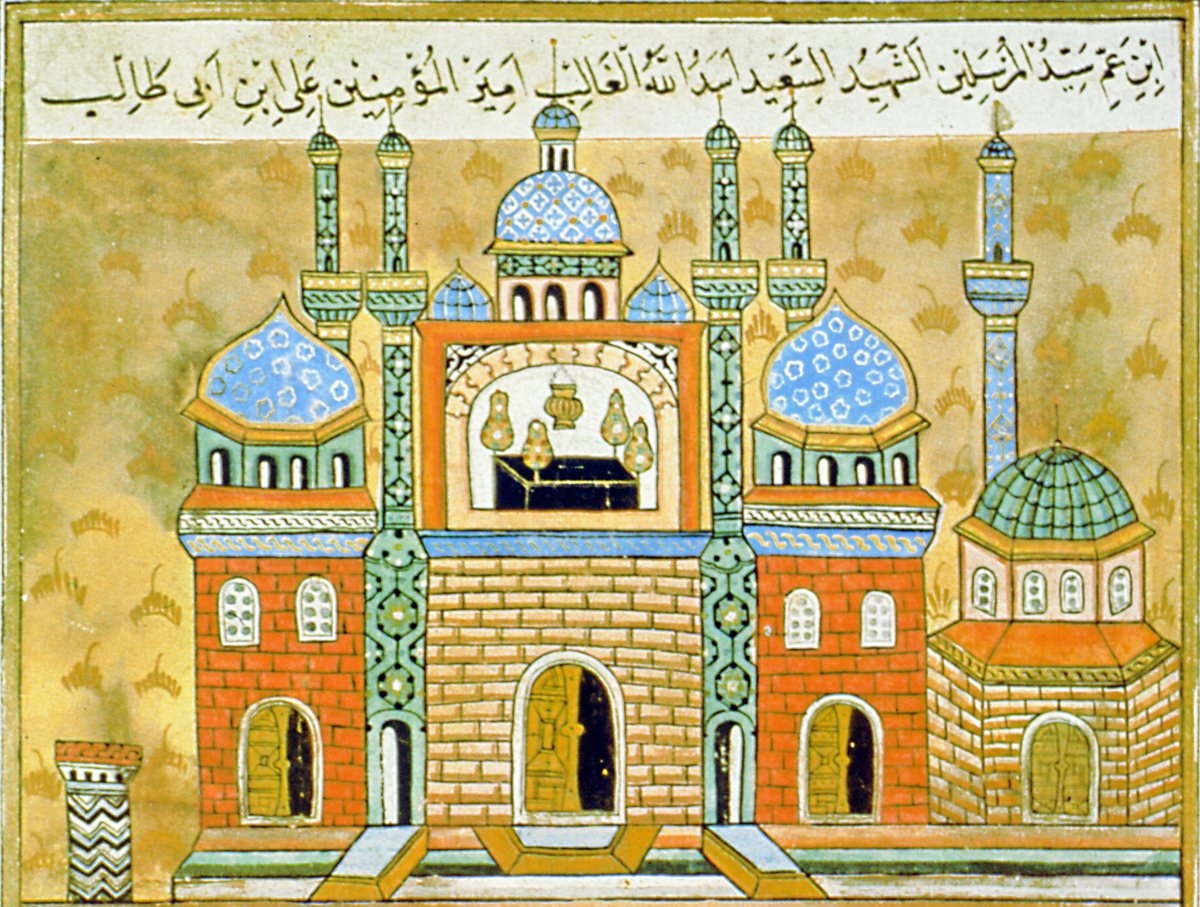 Matrakçı Nasuh’un Hz. Ali’nin mescid ve türbesini gösteren minyatürü (Beyân-ı Menâzil-i Sefer-i Irâkeyn, İÜ Ktp., TY, nr. 5964, vr. 58b)