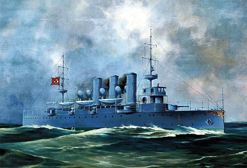 Hamidiye kruvazörünü tasvir eden yağlı boya tablo (İstanbul Deniz Müzesi, nr. 1560)