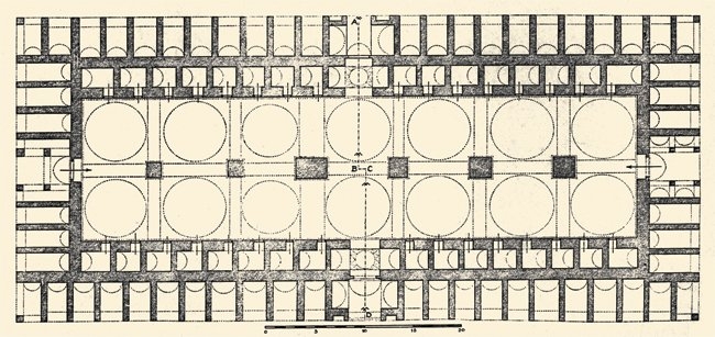 Bursa’da Yıldırım Bedesteni’nin planı (A. Gabriel, Une capitale Turque Brousse Bursa, Paris 1958, I, şekil 137)