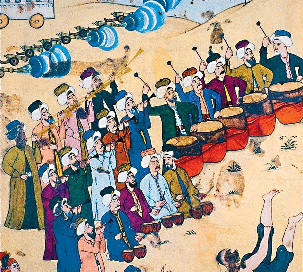 Sultan III. Ahmed’in şehzadelerinin sünnet düğününde nakkārezenler (Surnâme-i Vehbî, TSMK, III. Ahmed, nr. 3593, vr. 116a’dan detay)