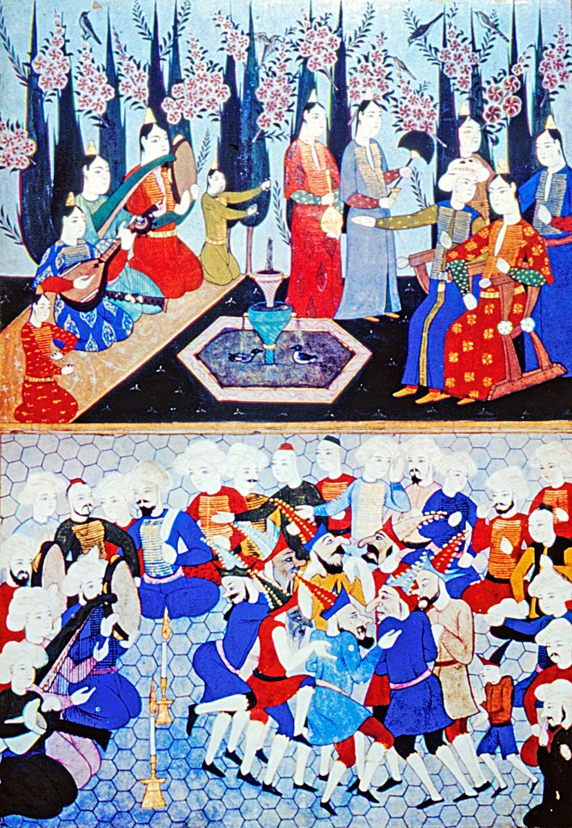 Topkapı Sarayı’nda yapılan bir eğlenceyi gösteren minyatürlü sayfa (I. Ahmed Albümü, TSMK, Bağdat Köşkü, nr. 408, vr. 19a)