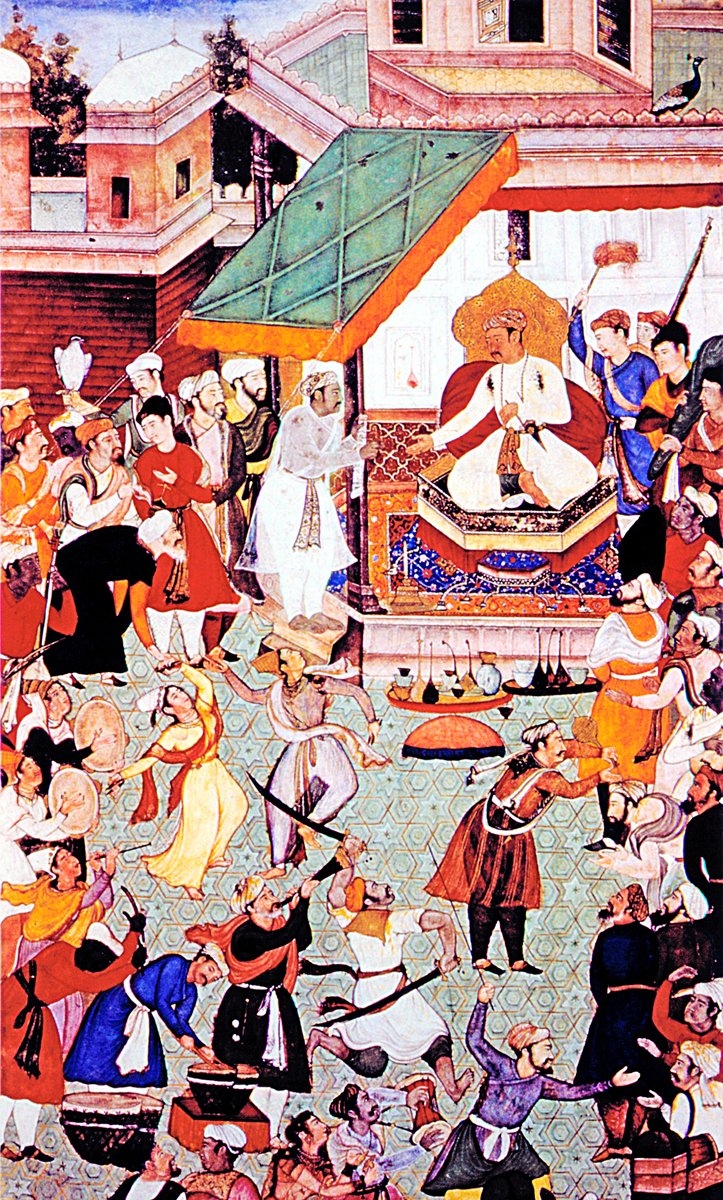 Ekber Şah’ın oğlunun doğumu şerefine düzenlediği eğlenceyi tasvir eden bir minyatür (A. Okada, Imperial Mughal Painters, Paris 1992, rs. 106)