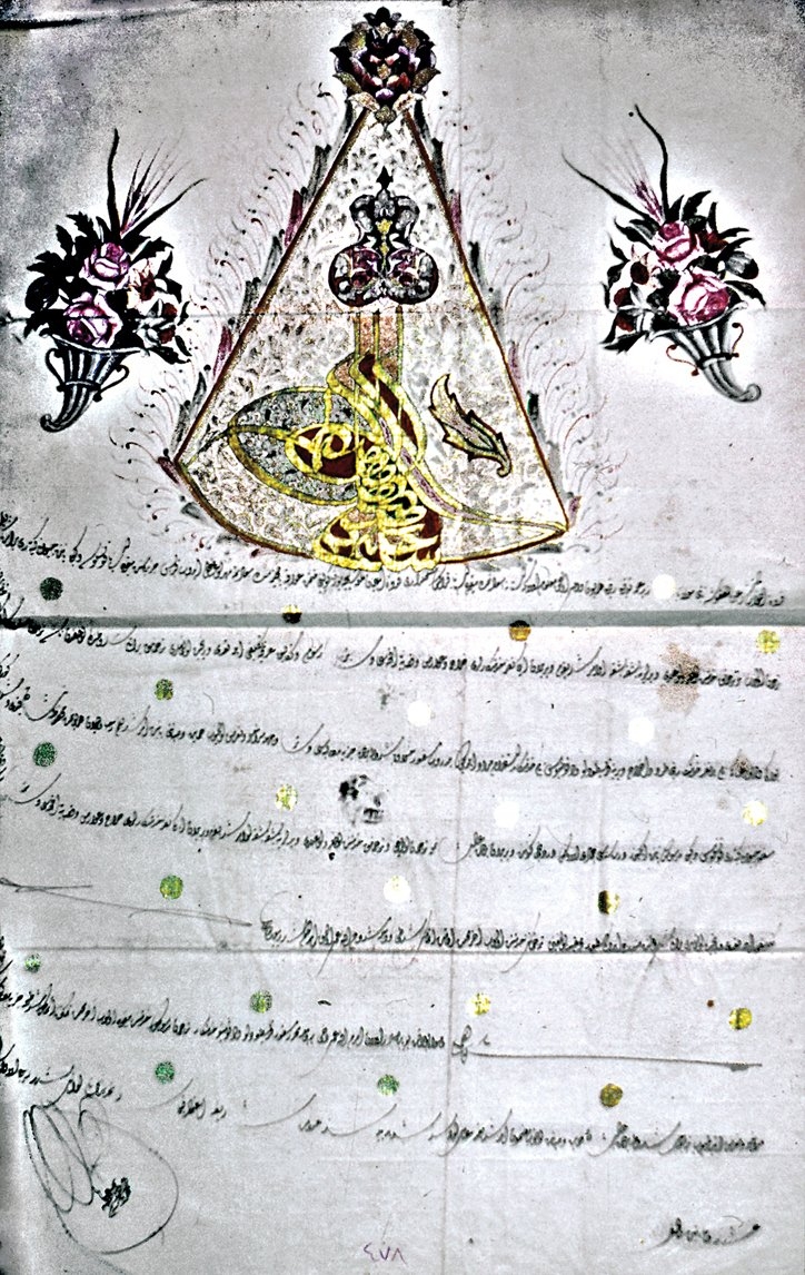 Lefkoşe nâibine gönderilen, evâil-i Rebîülevvel 1212 tarihli ve III. Selim tuğralı Dîvân-ı Hümâyun Kalemi’nde hazırlanmış ferman (BA, Müzehheb Fermanlar, nr. 478)