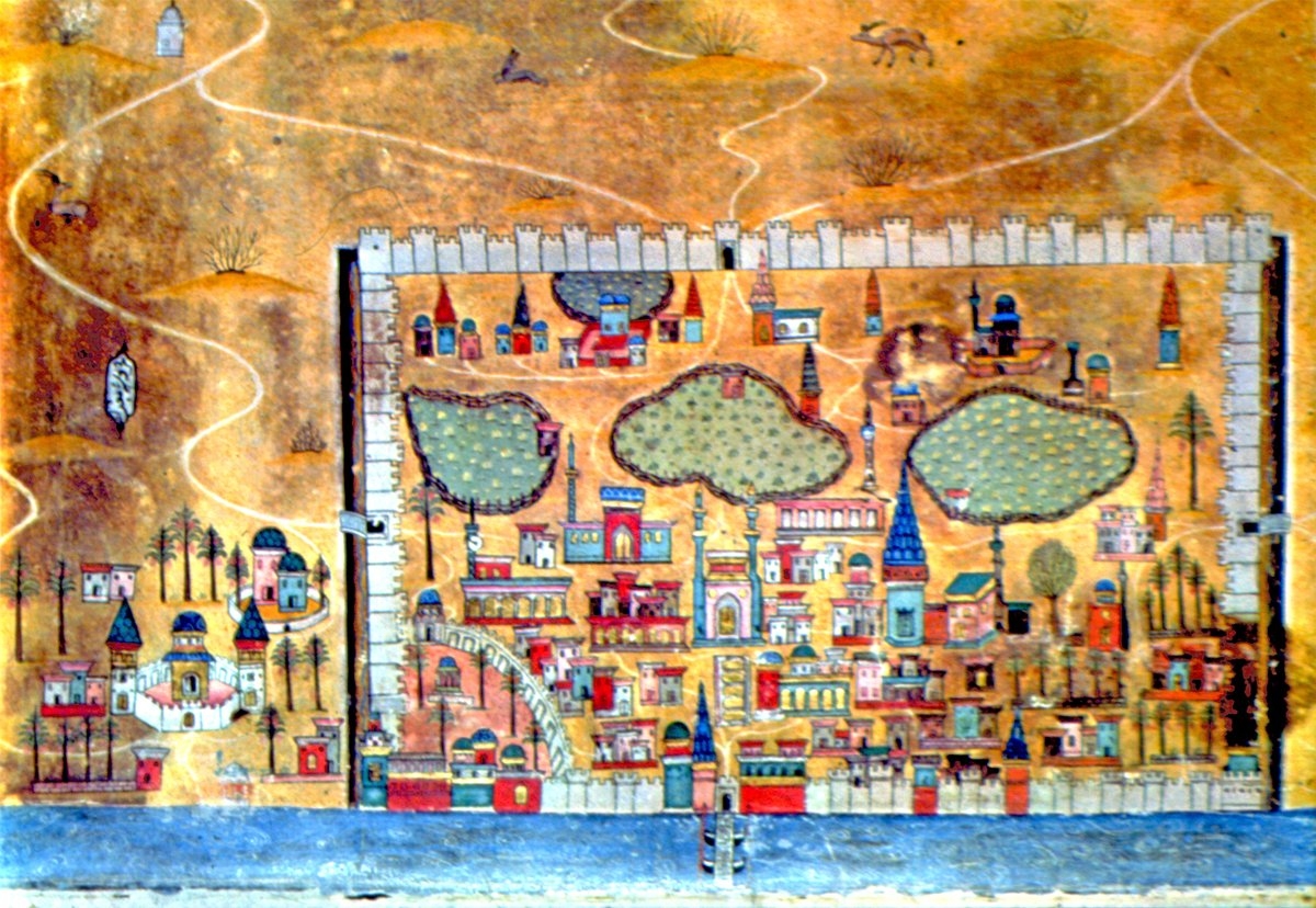 XVI. yüzyılın ilk yarısında Bağdat’ı gösteren bir minyatür (Matrakçı Nasuh, Beyân-ı Menâzil-i Sefer-i Irâkeyn, İÜ Ktp., TY, nr. 5964, vr. 47b)
