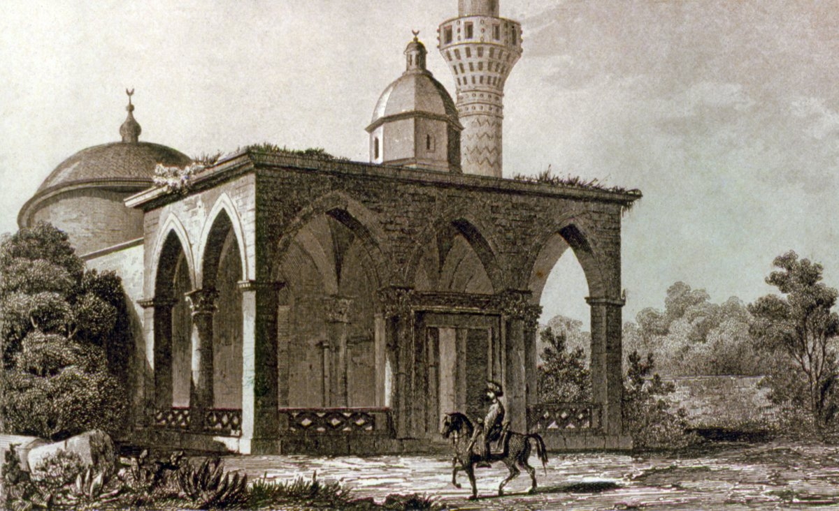 XIX. yüzyılın ortalarına doğru yapılmış olanbir gravürde İznik Yeşilcamii (M. Jules van Gaver, Turquie, Paris 1840, lv. 60)