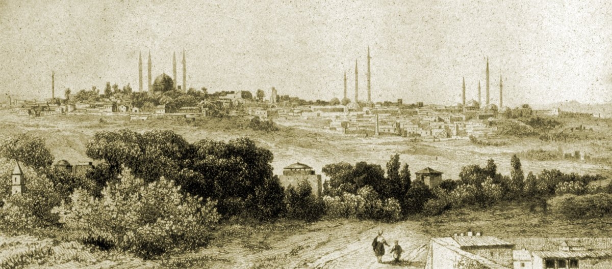 XIX. yüzyılın ilk yarısı içinde Edirne’yi gösteren bir gravür (Jouannin ve van Gaver, Turquie, Paris 1840, lv. 3)