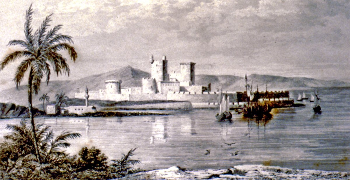 Bodrum Kalesi’nin XIX. yüzyılın ikinci yarısındaki durumunu gösteren bir gravür (Ch. Texier, l’Asia Mineure, lv. 135)