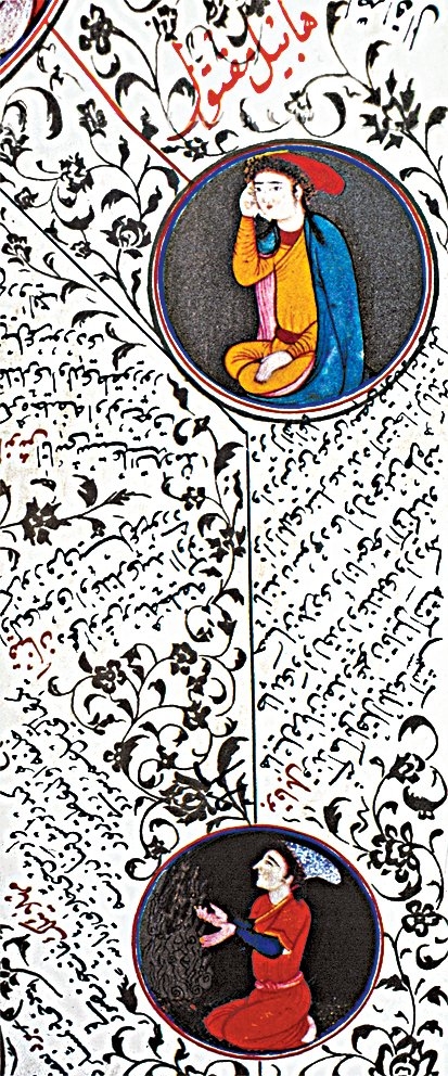 Bir silsilenâmede Hâbil ile Kābil’i gösteren minyatür (Derviş Mehmed, Sübhatü’l-ahbâr, Österreichische Nationalbibliothek, Cod. AF, nr. 50, vr. 4b’den detay)