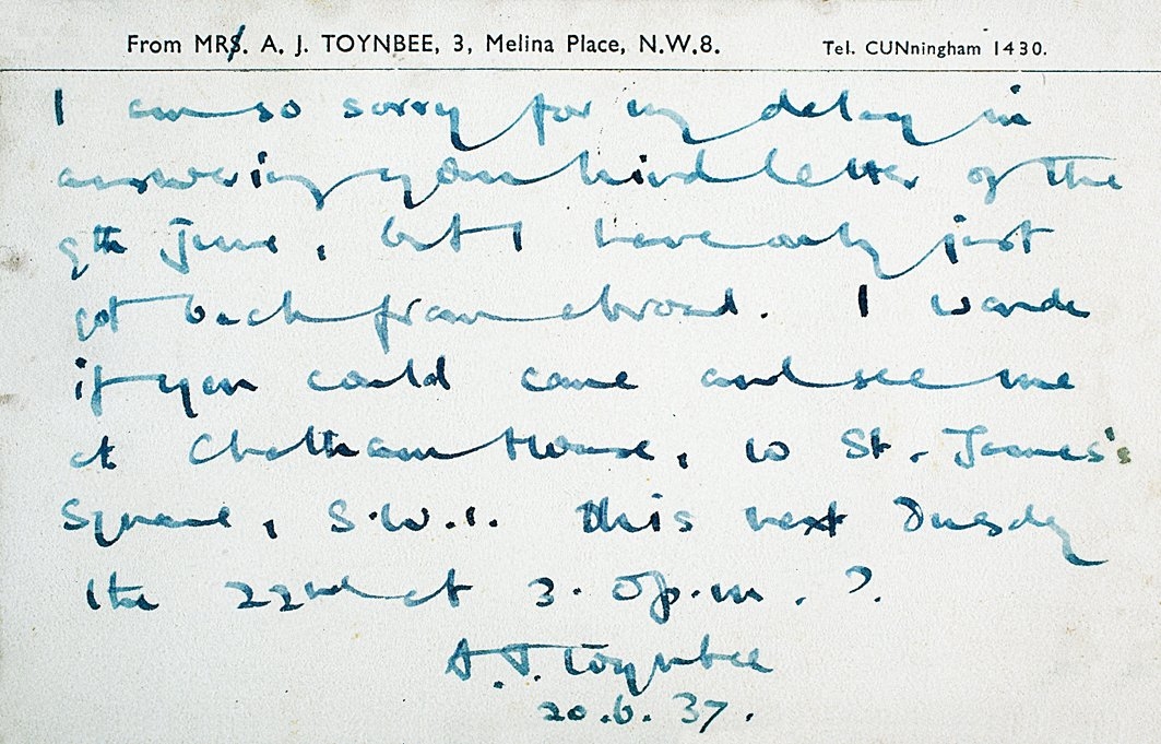 Arnold J. Toynbee’nin el yazısı ve imzası(Abdullah Uçman koleksiyonu)