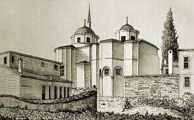 Fenârî Îsâ Camii’nin XIX. yüzyıl içinde Galanakis tarafından yapılan bir gravürü (Paspatis, s. 322)
