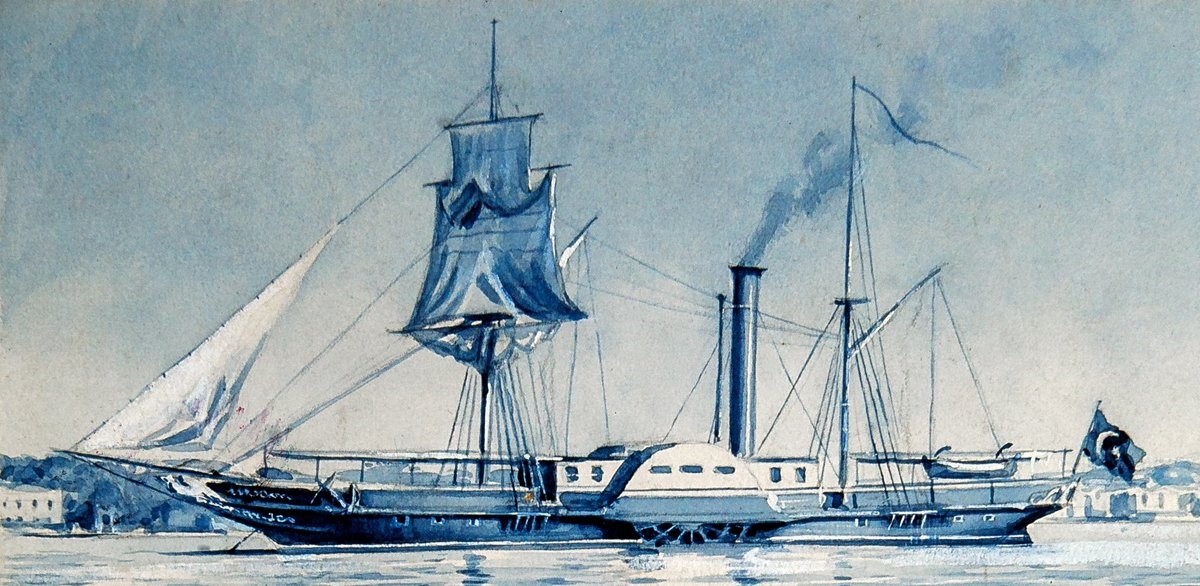 II. Mahmud devrinde 1242’de (1826-27) ilk buharlı gemi (Hasan Hüsnü Tengüz Albümü, İstanbul Deniz Müzesi, nr. 578, vr. 14a)