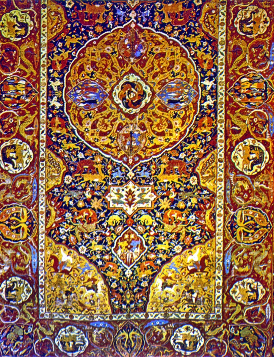 XVI. yüzyılın ikinci yarısına ait,Kazvin’de dokunmuş figüratif desenli bir halı(Metropolitan Museum of Art – New York)