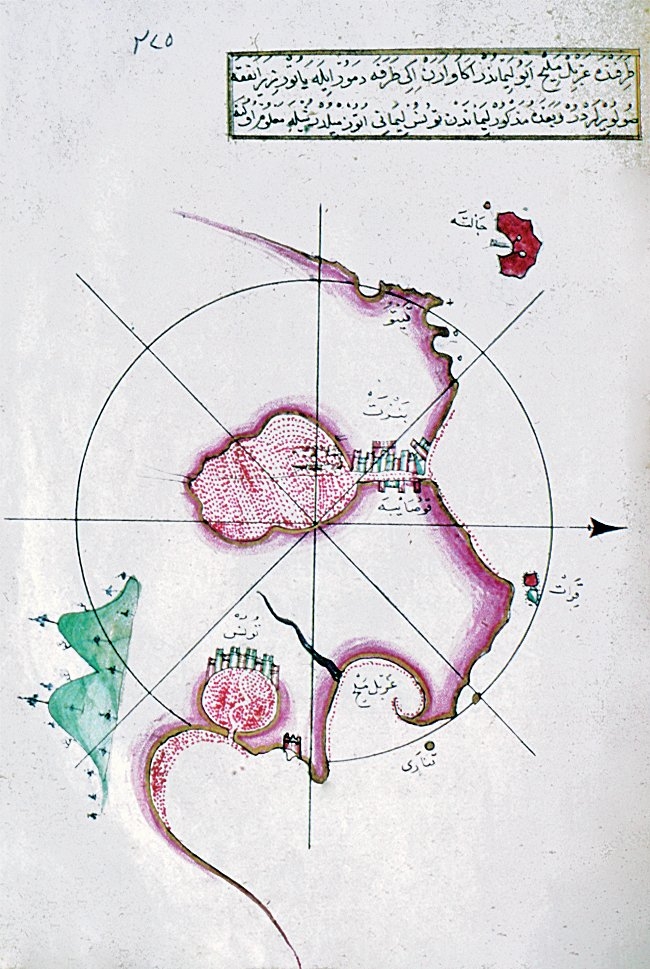 Pîrî Reis’in Kitâb-ı Bahriyye adlı eserindeBenzert ve çevresini gösteren harita(Süleymaniye Ktp., Ayasofya, nr. 2612, vr. 325a)