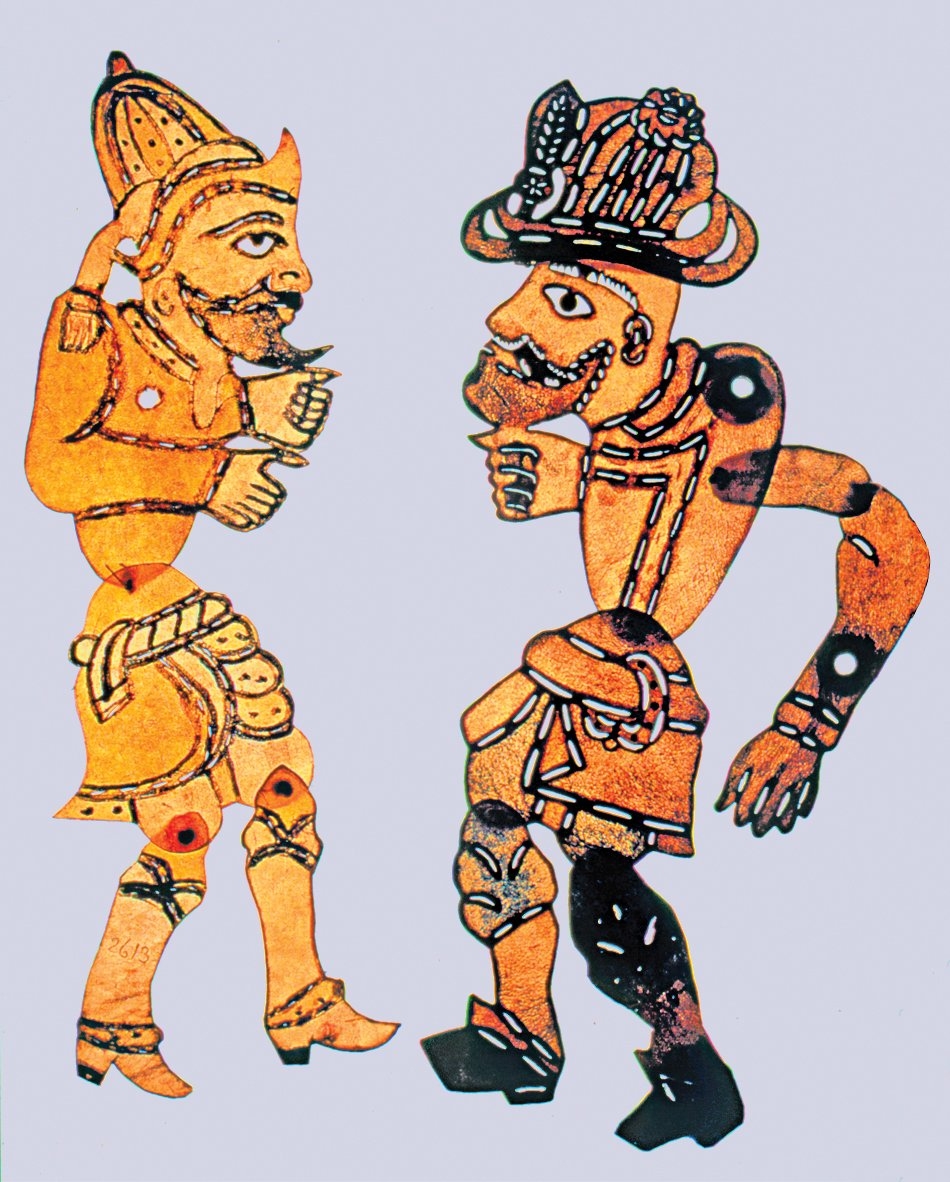 XIX. yüzyıla ait boyalı deve derisinden yapılmış Karagöz ve Hacivat tasvirleri