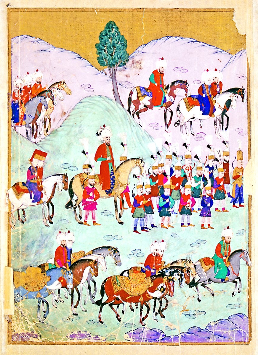 III. Murad’ın maiyetiyle birlikteEski Saray’a gidişini gösteren bir minyatür(Surnâme, TSMK, Hazine, nr. 1344, vr. 4a)