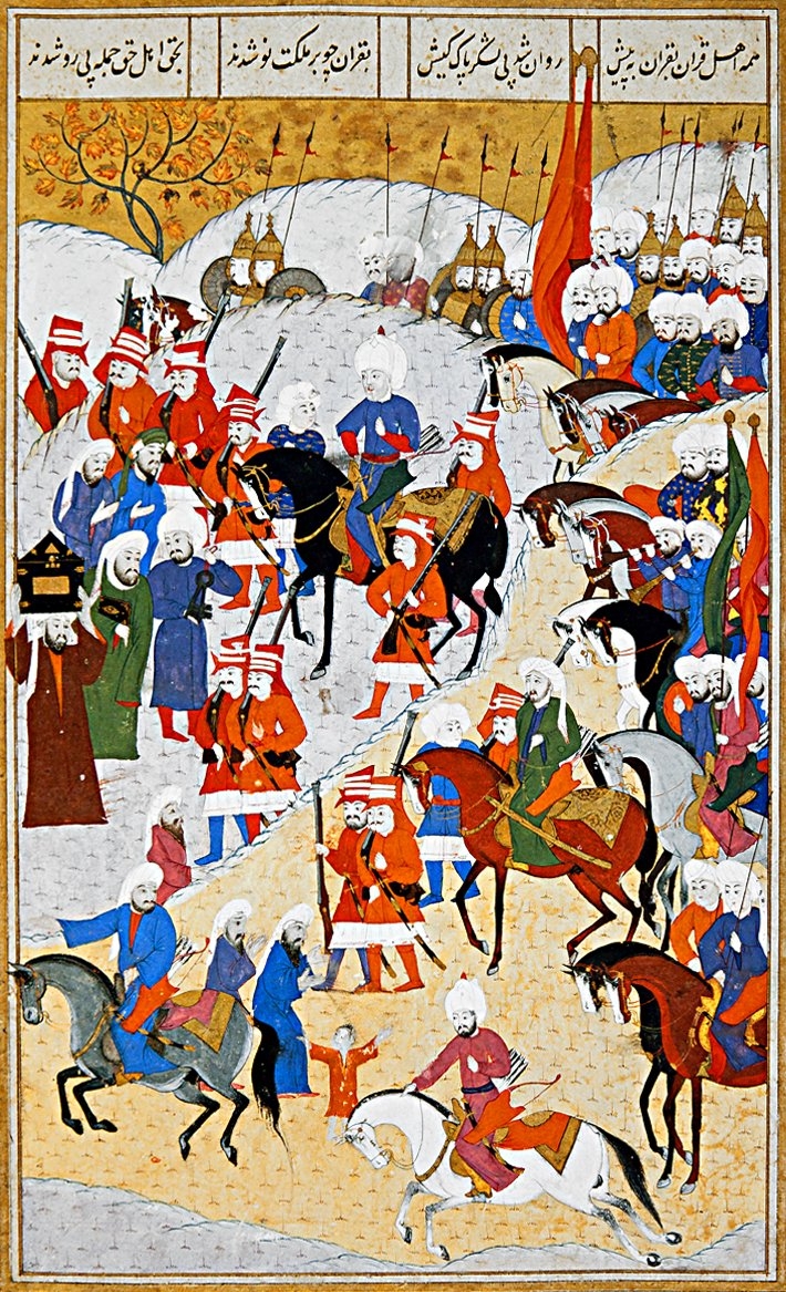 Cezayir Beylerbeyi Ramazan Paşa’yı tasvir eden bir minyatür (Sultan III. Murad Şehinşâhnâmesi, İÜ Ktp., FY, nr. 1404, vr. 30b)