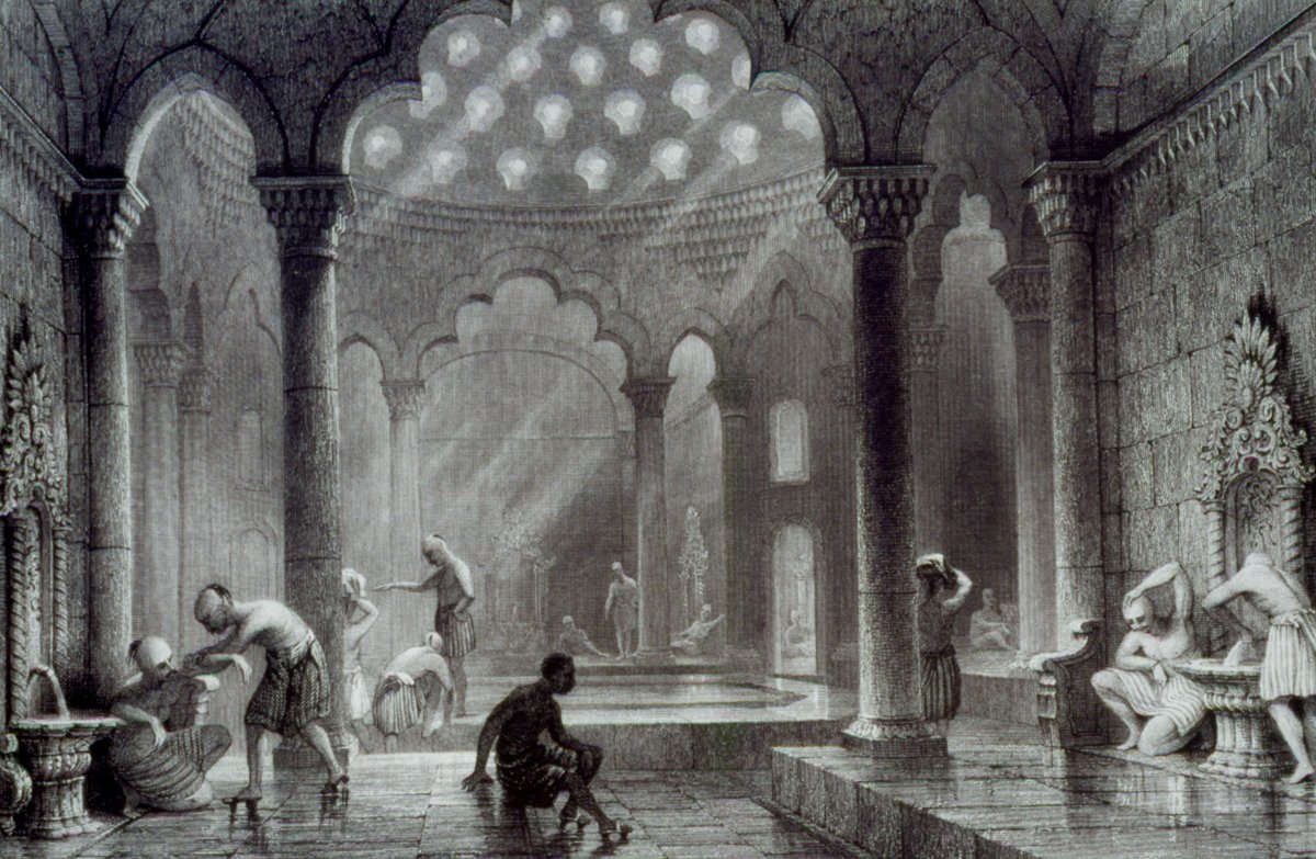 Türk hamamının sıcaklık kısmını tasvir eden Thomas Allom’un gravürü (R. Walsh, Constantinople and the Scenery of the Seven Churches of Asia Minor, London 1840, I, lv. 16)