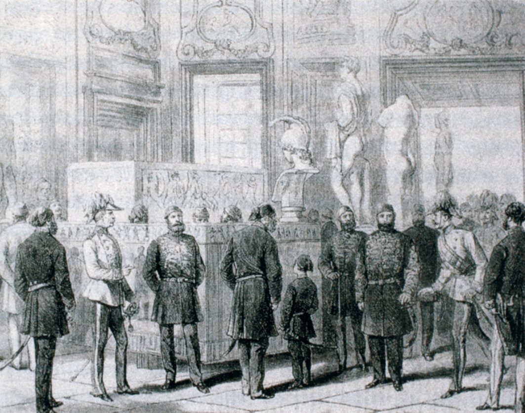 Sultan Abdülaziz’in Fransa’da Abras Galerisi’ni ziyaret edişini tasvir eden gravür (L’Illustration’dan)