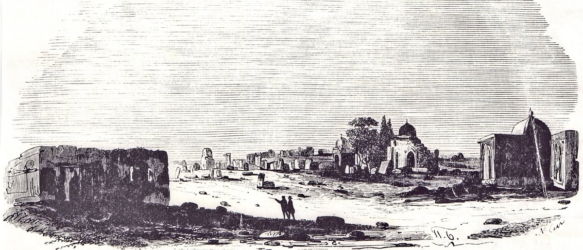 Derbend’in Kırklar Kabristanı’nı gösterenXIX. yüzyıl ortalarına ait bir gravürü(I.-N. Berezin, Puteshestvie po Dagestanu i Zakavkazyu, Kazan 1850)