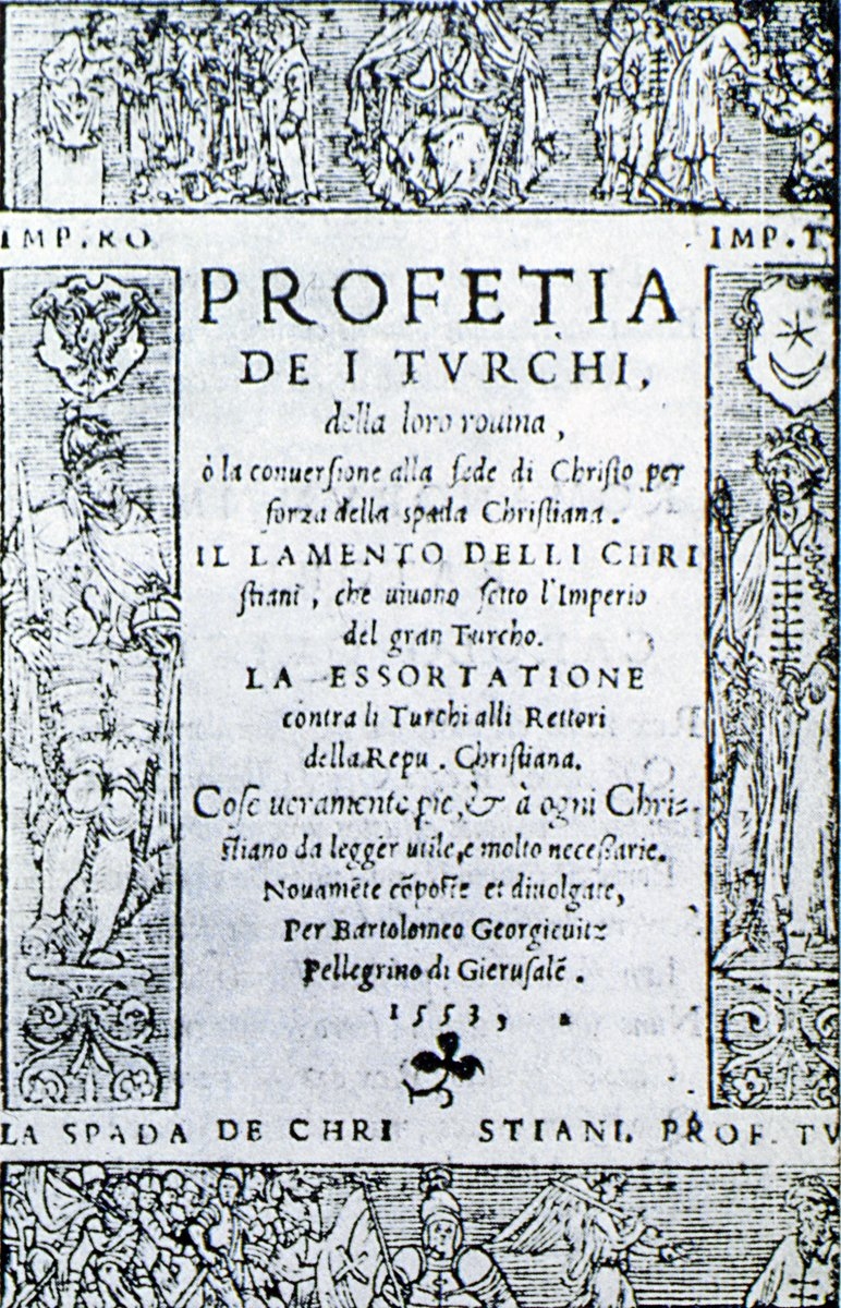 1553’te Roma’da basılan Georgijeviç Bartholomeo’nun Profetia de i Turchi adlı eserinin başlık sayfasındaki ayyıldız (C. Göllner, Turcica II, s. 28)