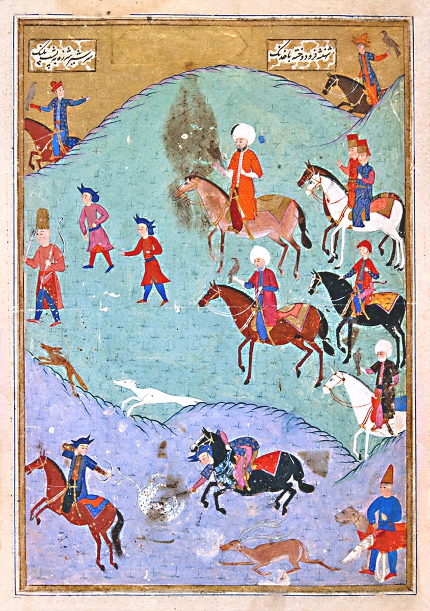 III. Murad’ı avlanırken gösteren bir minyatür (Şehinşâhnâme, İÜ Ktp., FY, nr. 1404, vr. 145b)