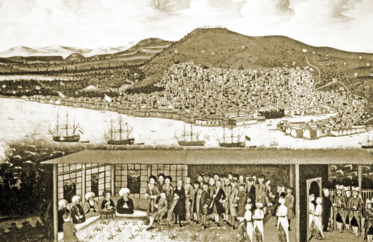 İzmir kadısının Hollanda konsolosu Daniel de Hochepied’i divanında ağırlayışını gösteren gravür (Rijksmuseum – Amsterdam)