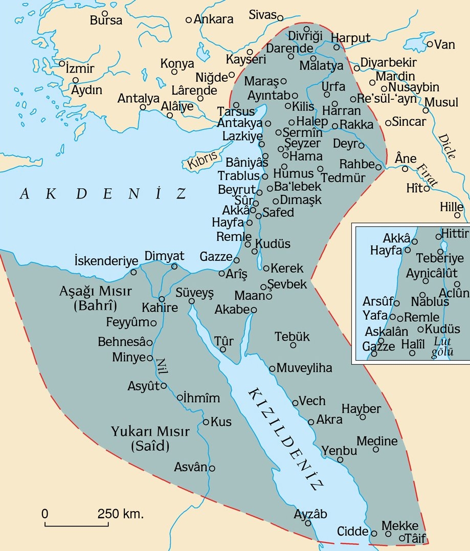 Memlük Devleti’nin en geniş sınırlarını gösteren harita