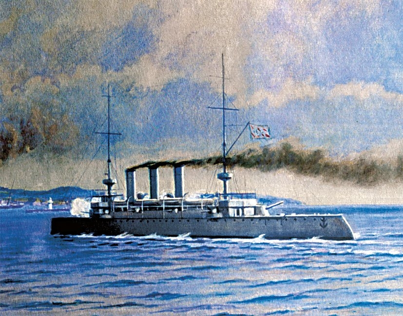 Mecidiye kruvazörünü tasvir eden yağlı boya tablo (İstanbul Deniz Müzesi, nr. 1429)