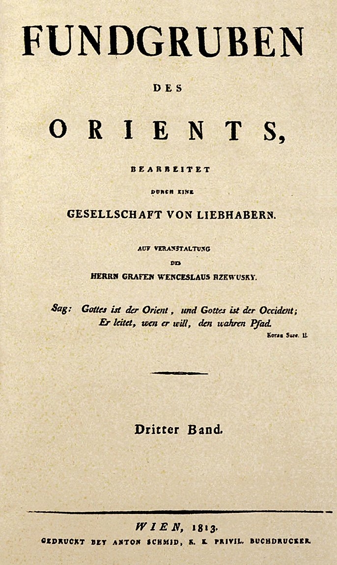 Fundgruben des Orients dergisinin Almanca unvan sayfası